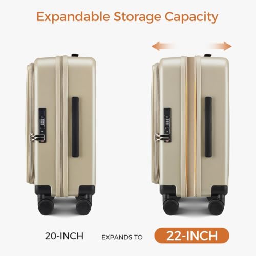Image of Carry On Luggage Top Opening with Cup Holder & Phone Holder, Expandable PC Hard Shell Suitcase with USB Charging Port, Side Hook, 360 Spinner Wheels, TSA Lock & YKK Zippers
