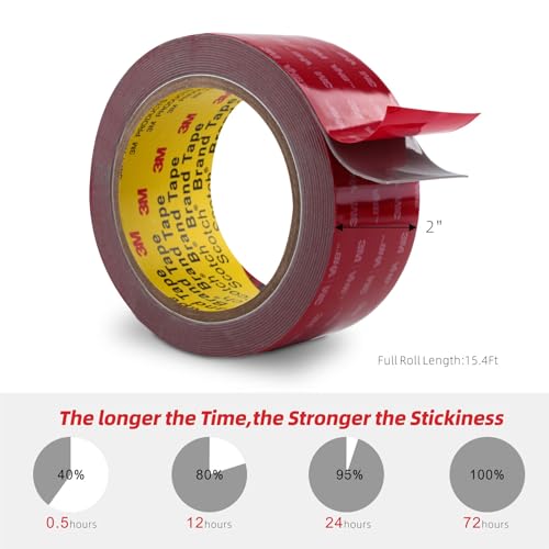 Image of 3M Double Sided Tape Heavy Duty 2 inch x 15.4Ft Grey | Foam Mounting Tape Waterproof for Indoor Outdoor Home Office Car Decor