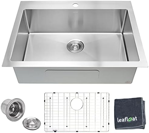 leafloat Topmount Kitchen Sink 30 Inch, 30"x22"x9", Single Bowl, 16 Gauge T304 Stainless Steel, Satin Finish, with Strainer & Bottom Grid, cUPC listed