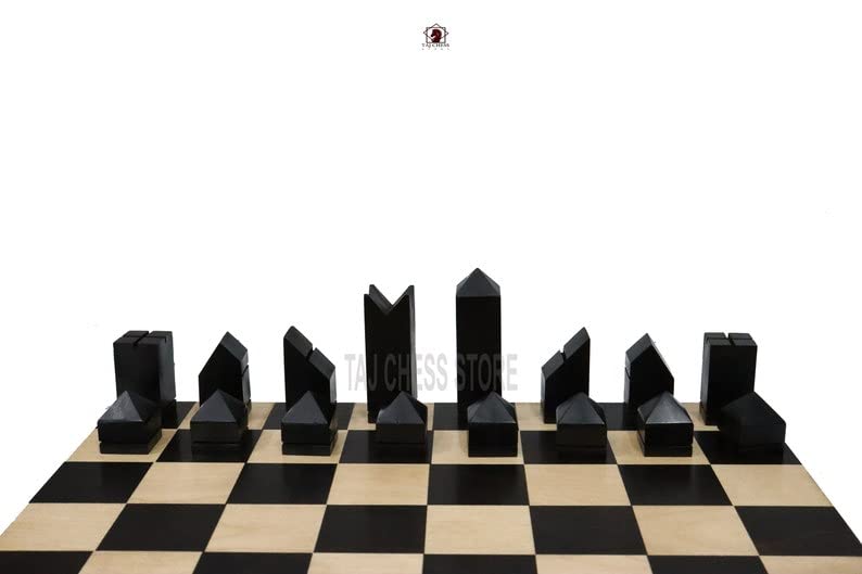 Ensemble d'échecs en bois massif ébène incrusté plateau moderne 30,5 cm