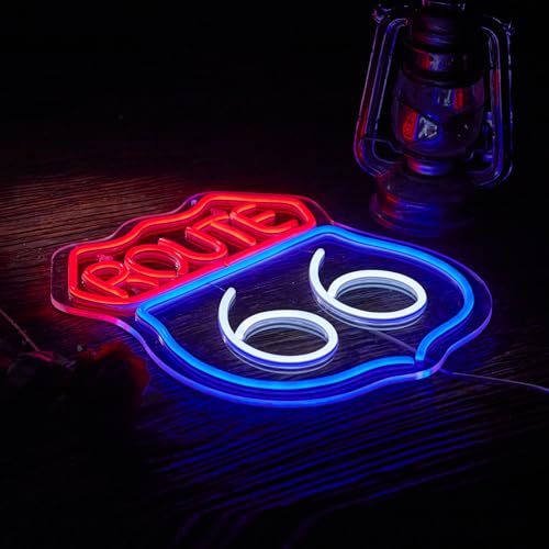 Image of Historic Route 66 Neon Sign for Wall Decor Dimmable Route 66 LED Neon Light Sign Decor