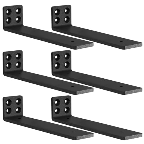 MLOQI 6 Pack Heavy Duty Shelf Brackets L Brackets for Shelves 5mm Thick Floating Shelf Bracket Up to 50KG Capacity (10Inch) Black