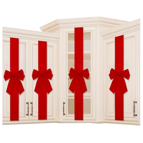 Cabinet Door Festive Ribbons and Bows Decoration Christmas Wreath Bow for Christmas Tree Fireplace Door Party Holidays Wrapping Decorations (8, Red Velvet)
