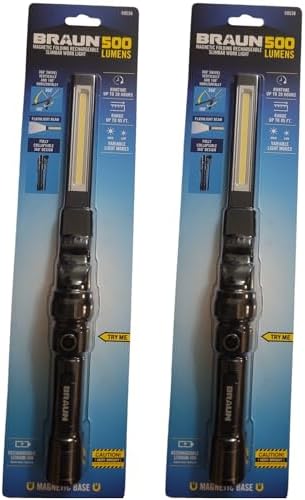 500 Lumen LED Rechargeable Magnetic Handheld Foldable Slim Bar Work Light - Compatible with Braun - 2 Pack