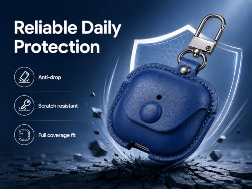 PU Leather Case for AirPods 5 & AirPods 4 Blue One-Piece Protective Case with Visible LED Charging Light, Snap Closure and Metal Keychain, Retro NavyBlue Earbuds Case by SURANBULI - Used condition - Image 2