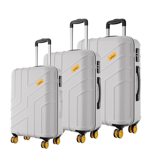Image of Safari Stratos Spinner 8 Wheels Set of 3 Trolley Bags, Hard Case Polycarbonate, 360º Wheeling Carry on & Check-in Luggage for Men & Women, Suitcase for Travel, Trolley Bags for Travel, Cloud Grey