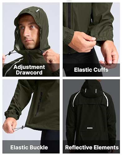 Image of Bikewa Men's Cycling Rain Jackets Waterproof Running Bike Windbreaker Lightweight Packable Hooded Jacket