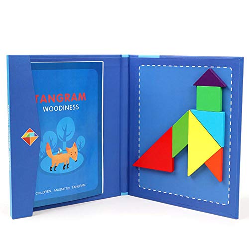 happygirr Tangram magnético Rompecabezas de Madera Niños Tangram Juego de colocación de Madera Rompecabezas geométrico Colorido Juguetes para niños Adultos Viajero de Vacaciones Tangram Challenge