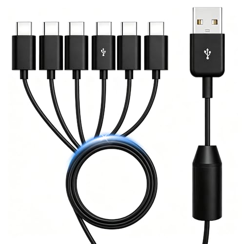 Herfair USB C Splitter Type-C Multi Charging Cable USB A to USB C Cable 1 in 6 Out 5A Fast Charger for iPhone 17/16/15 Series, iPad Air/Pro, Galaxy S25/S24/S23/S22, Pixel, PS5, Switch (20inch)