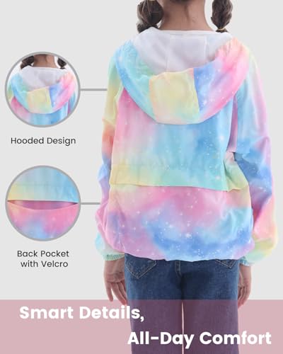 Girls Lightweight Hooded Jacket Kids Water-Resistant Windbreaker Printed Jacket,4-12Y4