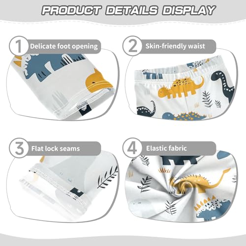 Wusikd Dinosaurs Girls' Leggings Toddler Doodles Leaves Kids Yoga Pants Dance Active Tights 4T3