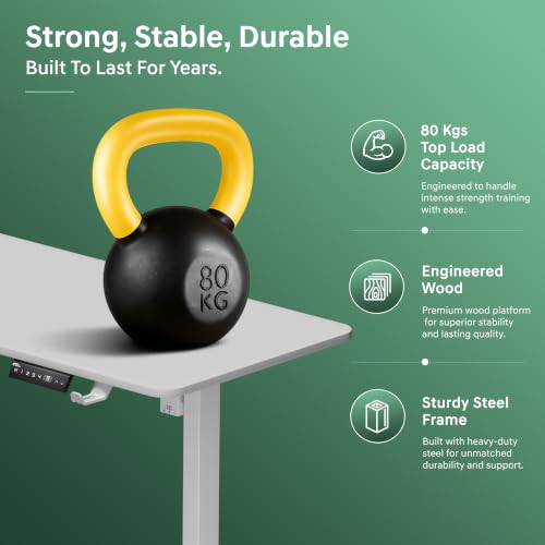 Image of V ONE Electric Standing Desk | Compact 1-Piece Top | 70Kg Weight Capacity | 3 Memory Preset | 5 Year Warranty | Built-in Cup & Headphone Holder | Home Office (White, 100 * 60 CM)