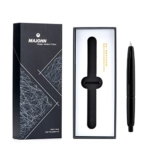 Image of erofa Majohn A1 Press Fountain Pen with Box, Retractable Extra Fine Nib Metal Matte Black Ink Pen with Converter for Writing