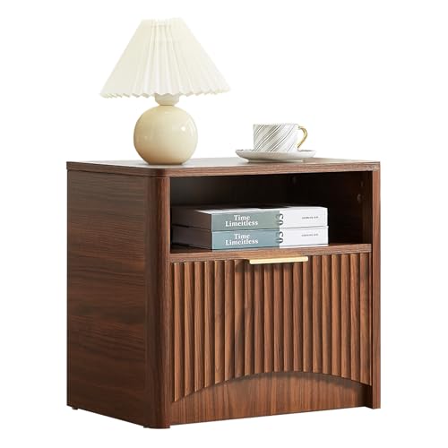 Mid Century Modern Walnut Nightstand with Drawer for Bedroom