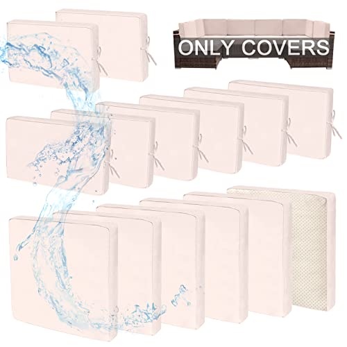 Rkufoze Patio Cushion Covers Replacement, 14Pcs Outdoor Cushion Covers, Water Resistant Outdoor Cushion Slipcovers with Zipper, Cushion Covers for 7 PCs Outdoor Furniture Sectional Seating Sets