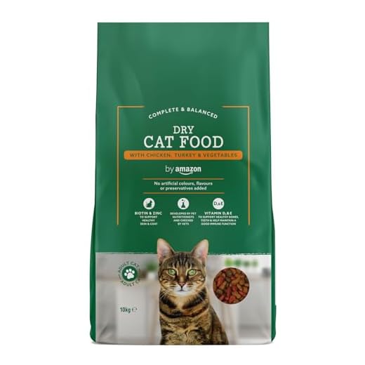 by Amazon - Alimento seco completo para gatos adultos con pollo, pavo y verduras, 10 kg (Paquete de 1)