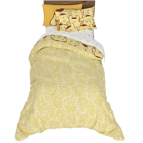Image of Sanrio Pompompurin Bedding Set, Twin Size 5 Piece Set Kids Super Soft Cozy Reversible Comforter and Sheet Set with Sham, (100% Officially Licensed Product) by Franco