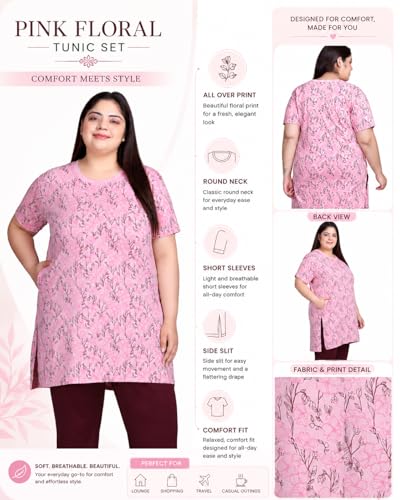 Image of In Love Women's All-Over Printed Cotton Plus Size Longline T-Shirt with Pockets