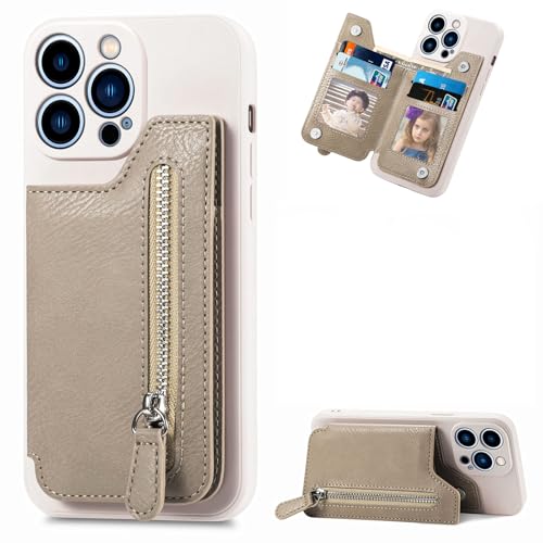 bojioderf Compatible with Samsung Galaxy J1 Ace J110M Case,Compatible with Samsung Galaxy J1 Ace J110M Zipper Wallet Card Slot Kickstand 2 in 1 [PU+TPU] Cover Apricot