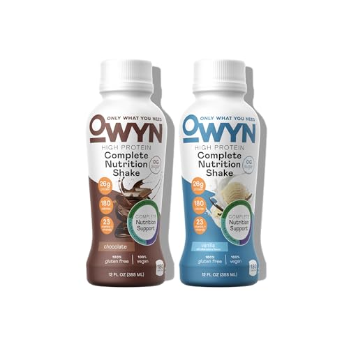 OWYN Only What You Need High Protein Plant Based Complete Nutrition Shake, Chocolate & Vanilla Variety Pack, 12 Fl Oz (12 Pack)