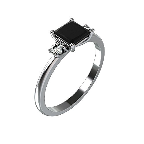 Womens Engagement Diamond Rings 14K Gold 1.1Ct Princess Cut Solitaire Black Diamond & White Diamond Ring