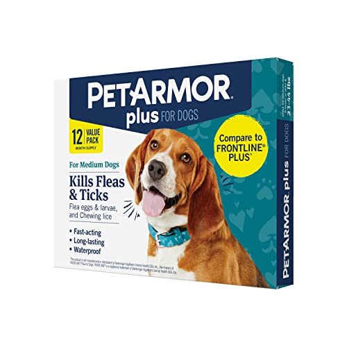 PetArmor Plus Flea and Tick Prevention for Dogs, Dog Flea and Tick Treatment, 12 Doses, Waterproof Topical, Fast Acting, Medium Dogs (23-44 lbs) PetArmor Plus Flea and Tick Prevention for Dogs, Dog Flea and Tick Treatment, 12 Doses, Waterproof Topical, Fast Acting, Medium Dogs (23-44 lbs)