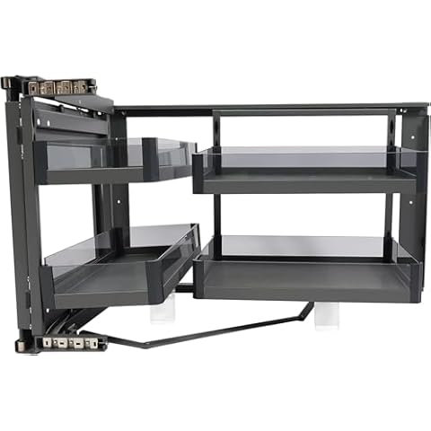 PROYONGOO 2 Tiers Corner Cabinet Organizer, Blind Corner Cabinet Pull out with 4 Detachable Shelves, Corner Cabinet Pull out Left or Right Blind Corner Cabinet Organizer for 14 Inch Opening Cover