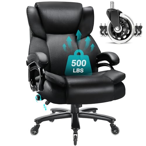 500lbs Big and Tall Office Chair, Heavy Duty Office Chair for Heavy People, High Back Executive Desk Chair with Adjustable Lumbar Support, Quiet Rubber Wheel