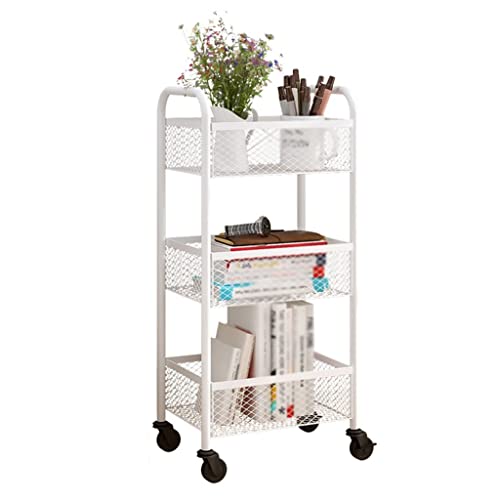 Carrito de almacenamiento deslizante de 3 niveles con ruedas para baño y cocina, carrito utilitario rodante, estantería móvil para un fácil montaje, carrito de almacenamiento de metal en color blanco.