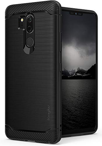 Ringke Onyx Compatible with LG G7 ThinQ Case Brushed Metal Design Flexible & Slim Dynamic Stroked Line Pattern Durable Anti Slip Shock Absorbent Cover for G7 Thin Q - Black