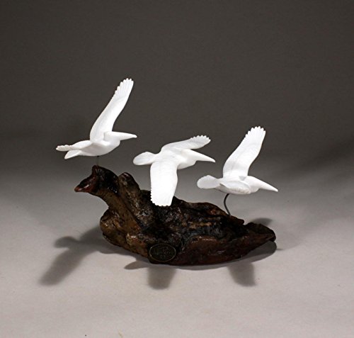 Trio Pelicans Sculpture Gliding by John Perry 6in Wingspan Burlwood base Sculpture - Thumbnail 5