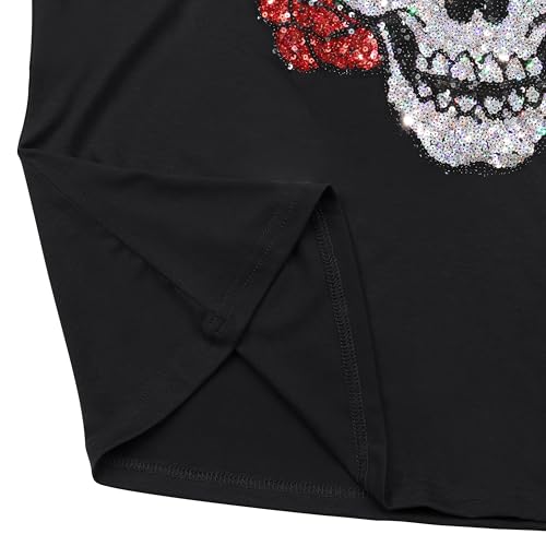 Image of PESION Womens Short Sleeve T-Shirt Sequined Tops O-Neck Funny Graphic Tees Blouse