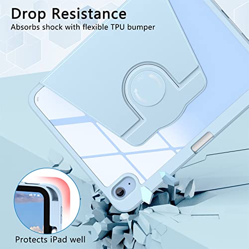 Supveco Ipad 10Th Generation Case 2022 10.9 Inch With Built-In Pencil Holder, 360 Degree Rotating Folio Stand Cover, Premium Shockproof Auto Wake/Sleep And Flexible Viewing Angles, Sky Blue #TOP5