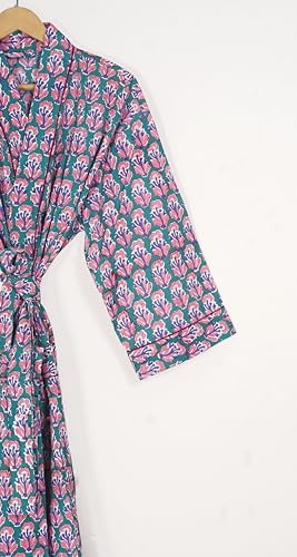 Image of Pure 100% Cotton Robe For Womens Bathrobe Dressing Gown Long sleepwear Free Size Kimono