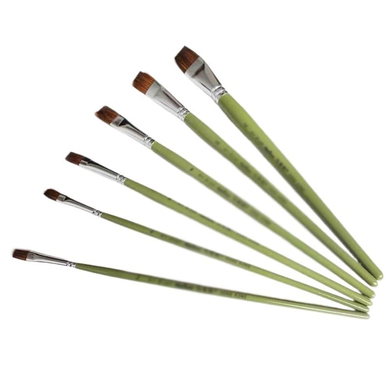 Ensemble De 6 Pinceaux en Nylon Vert pour La Peinture Artistique, Idéal pour Les Artistes Et Les Étudiants.