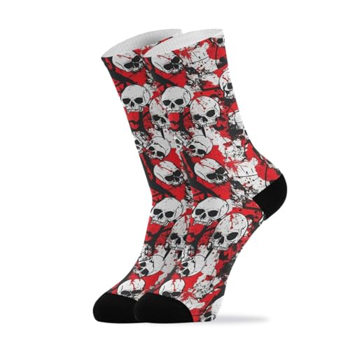 KLL Skull Red Terrible Fashion performance crew socks running casual wicking black socks for men (2-Pair)