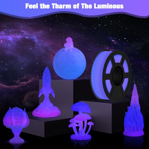 Image of Rainbow PLA Glow in The Dark Filament 1kg(2.2lbs), (Purple,Rose Red,Blue) Fast Color Change Luminous, Multicolor UV Light 3D Printer Filament 1.75mm for FDM 3D Printers & Pens