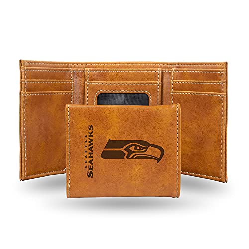 Rico Industries NFL Seattle Seahawks Laser Engraved Brown Tri-Fold Wallet - Men s Accessory