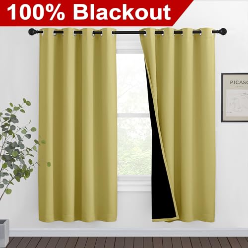 Image of NICETOWN Paler Yellow Full Shade Curtain Panels, Pair of Thermal Insulated & Energy Efficiency Blackout Curtains for Living Room Windows, Lined Silky Performance Window Dressing (46 inch Wide x 72 inch Long)
