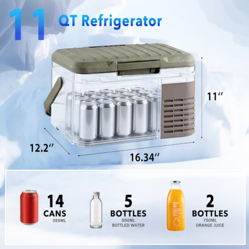 Image of 12 Volt Refrigerator, 11QT Mini Portable Car Fridge, Freezer Compressor Electric Cooler -4℉~68℉, 12 /24V DC 100-240V AC for Truck Van RV SUV Travel Camping Road Boat Trips