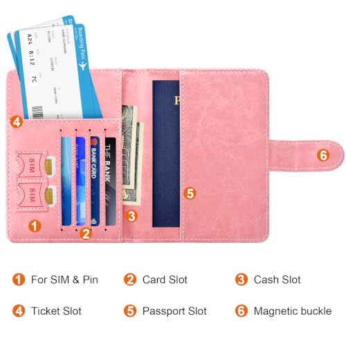 Image of Eoehro Passport Holder for Travel Essentials, Passport Wallet Cover Case for Travel Must Haves Accessories,Passport Book Holders for Women and Men(Bright Pink)