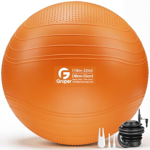 Image of Gruper Yoga Ball, Extra Thick Non Slip Exercise Ball for Workout, Yoga, Pregnancy, 4 Sizes Anti Burst Chair for Home and Office, Includes Foot Pump & Fitness Guide