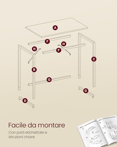 VASAGLE Scrivania per Computer, Postazione Lavoro, 50 x 100 x 76 cm, Scrivania da Ufficio, Studio Camera da Letto Soggiorno, Rovere Naturale e Bianco Perla LWD041W70V1 - Immagine 5