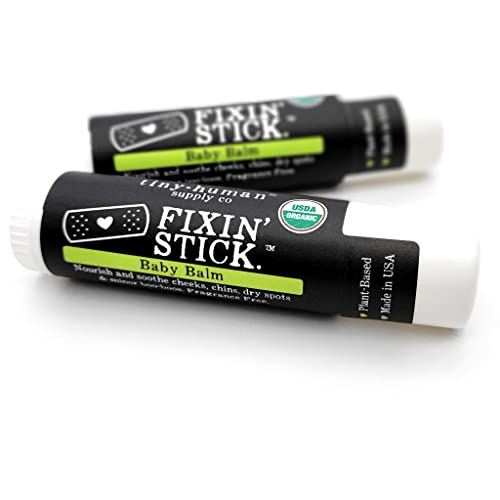 Image of Fixin' Stick Organic Baby Balm 0.5oz, 2-pack for Baby's Red Cheeks, Drooly Chins, Drippy Noses and Dry Skin. No Artificial Dyes, Fragrances or Petrolatum. Cruelty Free. Made in USA.