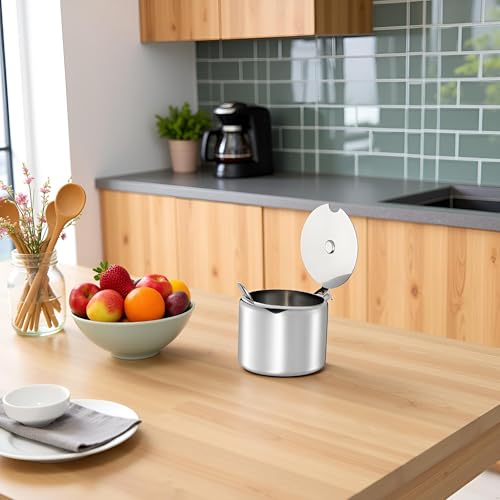 1Set of Silver 285ml Stainless Steel Sugar Bowl with Spoon,Sugar Bowl Condiment Seasoning Pot Sugar Canister with Spoon - Portable Useful Practical Dinnerware - Image 6