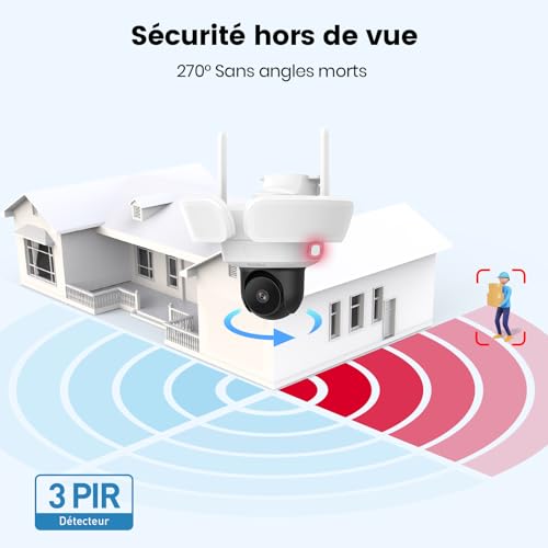 AOSU Camera Surveillance Exterieur Filaire - 3K 5MP Caméra WiFi Extérieur avec 2600 lumens Projecteur - 3 PIR Couverture 360 Degrés Détection AI Humaine Eclairage Intelligente – Image 4