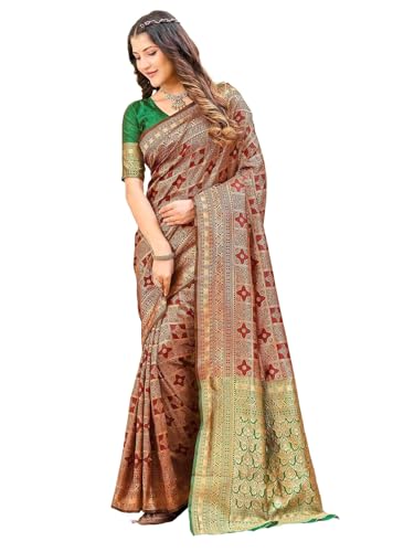 Image of Satrani Women's Silk Banarasi Weaving Saree with Unstitched Blouse Piece