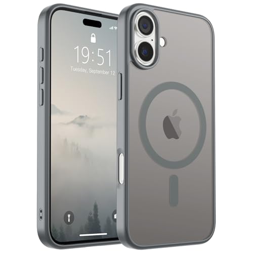 Image of SUPFINE Magnetic for iPhone 16 Plus Case(Compatible with MagSafe)(Military Grade Drop Protection) Slim Translucent Matte Shockproof with Anti-Fingerprint Phone Case,Gray