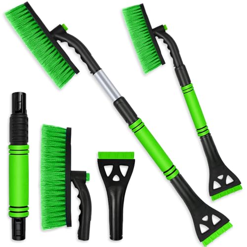 Axinyijia 3-in-1 Spazzaneve per Auto Raschiaghiaccio 80cm Auto Raschiaghiaccio con Telescopio per Scope Sbrinatore Parabrezza Auto Raschiaghiaccio a 360° (Verde)