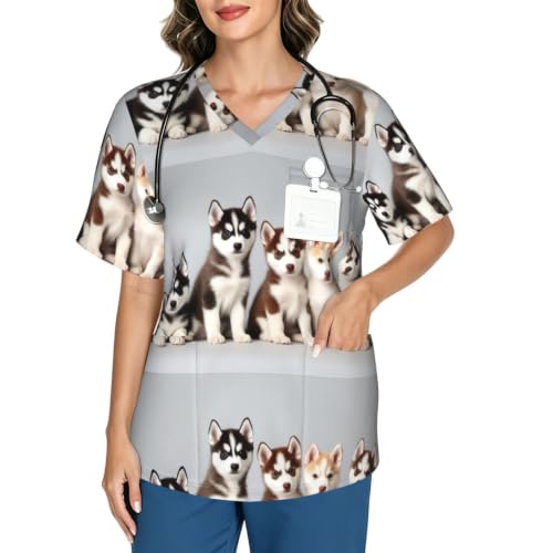 Supdreamc Women's Medical Workwear Scrub Top V Neck Short Sleeve Tunic